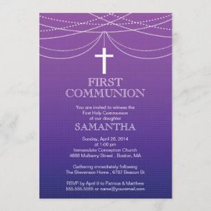 Convites Comunhão roxo moderno da cruz da festão de Ombre