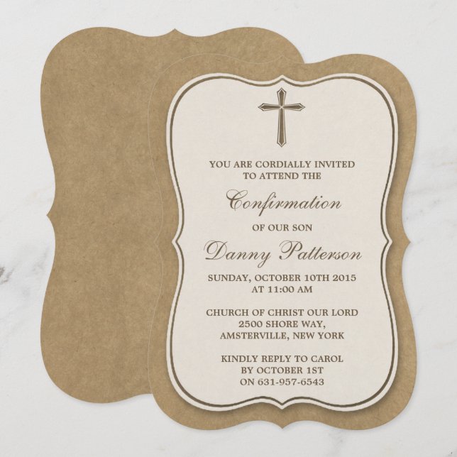 Convites Comunhão Sagrada Ou Confirmação Rustic Kraft Cross (Frente/Verso)