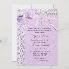 Convites Comunhão Santa Cruz de Arco de Pérola Roxa Lavanda
