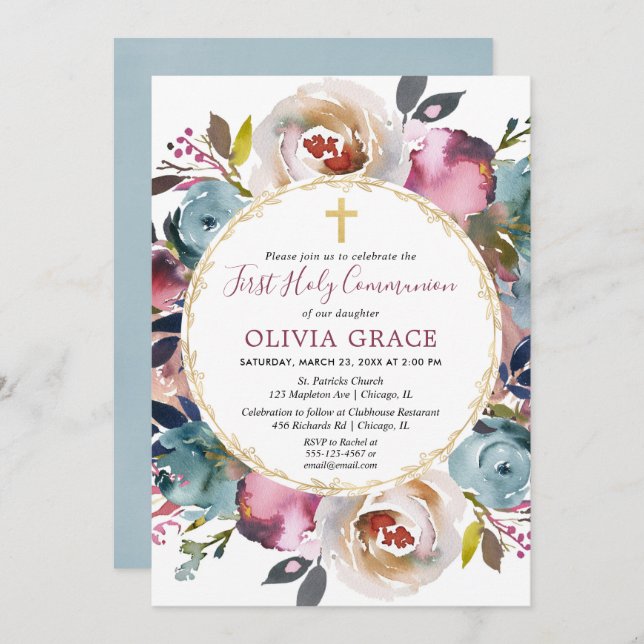 Convites Comunhão santamente do merlot de Borgonha dos (Frente/Verso)