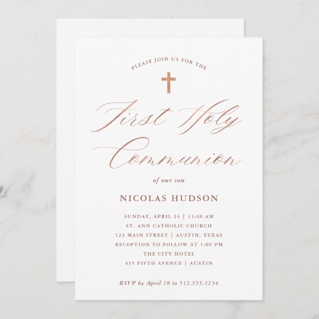 Convites Comunhão santamente Dourado cor-de-rosa da (Frente/Verso)