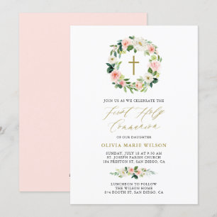 Convites Comunhão santamente floral do pêssego da aguarel