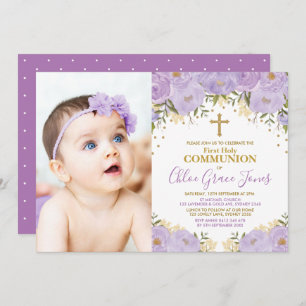 Convites Comunhão santamente floral Dourado da lavanda roxa