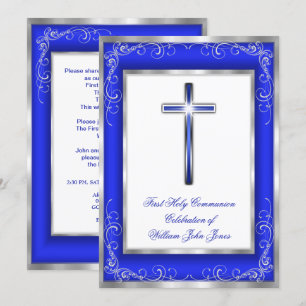 Convites Comunhão Solene Menino Cruz Azul Real Prata
