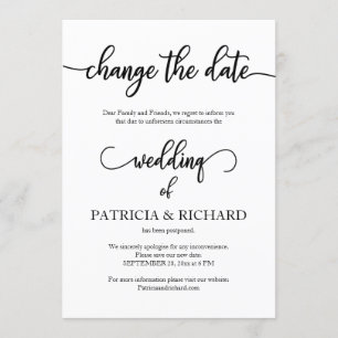 Convites Comunicado de Adiamento de Casamento Alterar a Dat