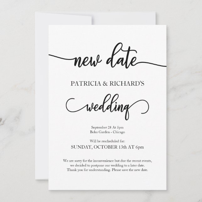 Convites Comunicado de Casamento Adiado para Nova Data (Frente)