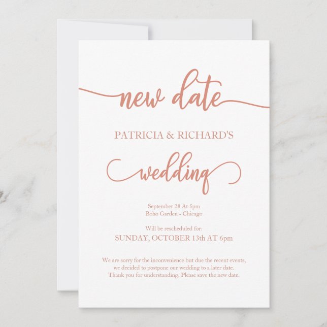 Convites Comunicado de Casamento Adiado para Nova Data em R (Frente)