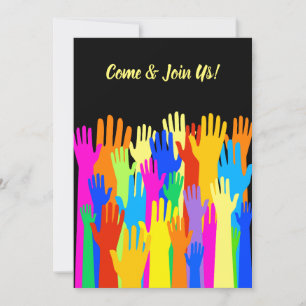 Convites Comunidade Colorida de Mãos Levantadas