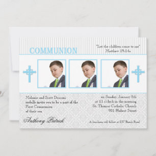 Convites Comunidade de Fotos de Damasco Azul e Branco