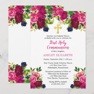 Convites Comunidade Floral Magenta de Cor D'Água Rosa