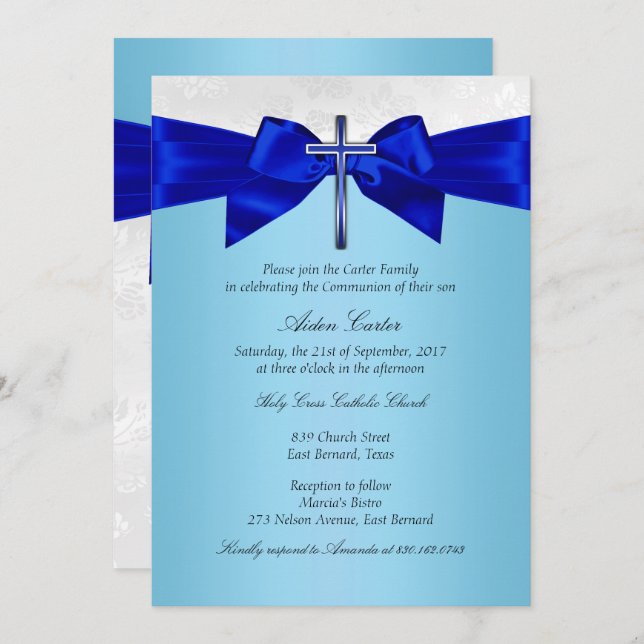 Convites Comunidade Real Blue White Silver Cross Boys (Frente/Verso)