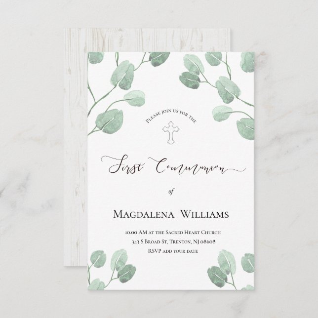 Convites comunidade rustic watercolor eucalyptus greenery (Frente/Verso)