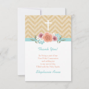 Convites Comunion Floral Swag in Dourado and Aqua