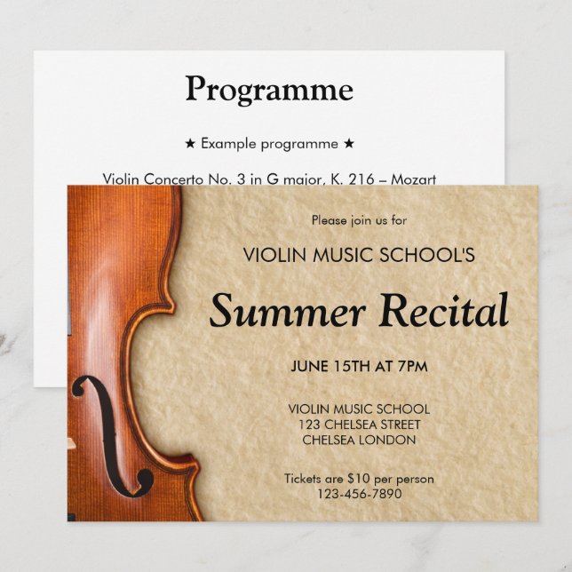 Convites Concerto de Recital de Violino Música Clássica (Frente/Verso)