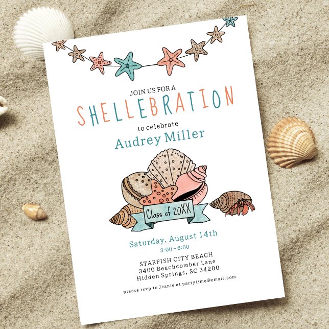 Convites Conchas com Foto Indo Longe do Partido do Formando (Criador carregado)