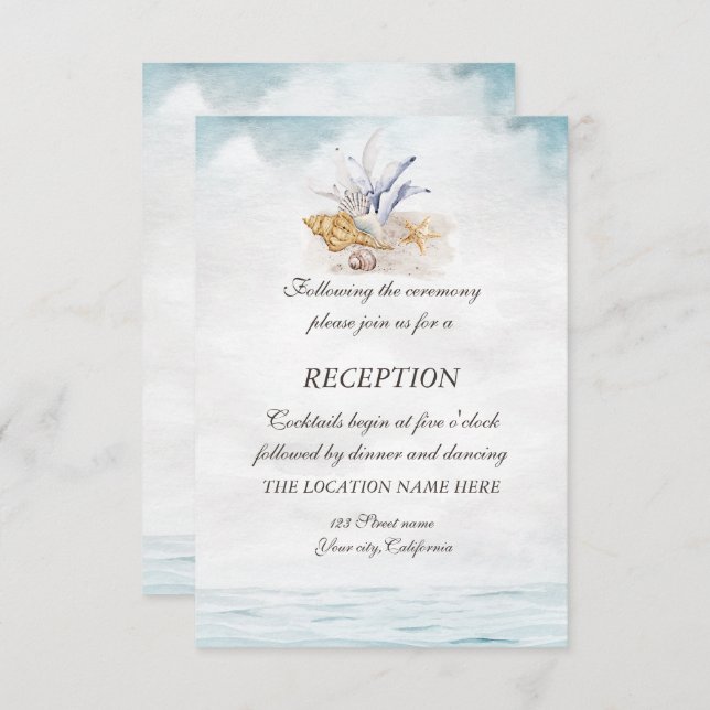 Convites Conchas de Aquarela,Recepção Marítima (Frente/Verso)