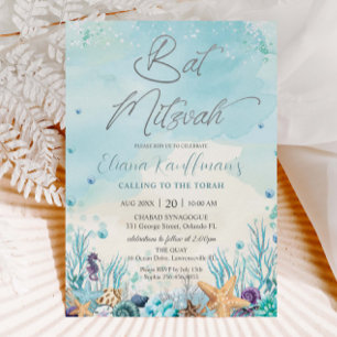 Convites Conchas de Coral da Praia Debaixo do Mar Bat Mitzv