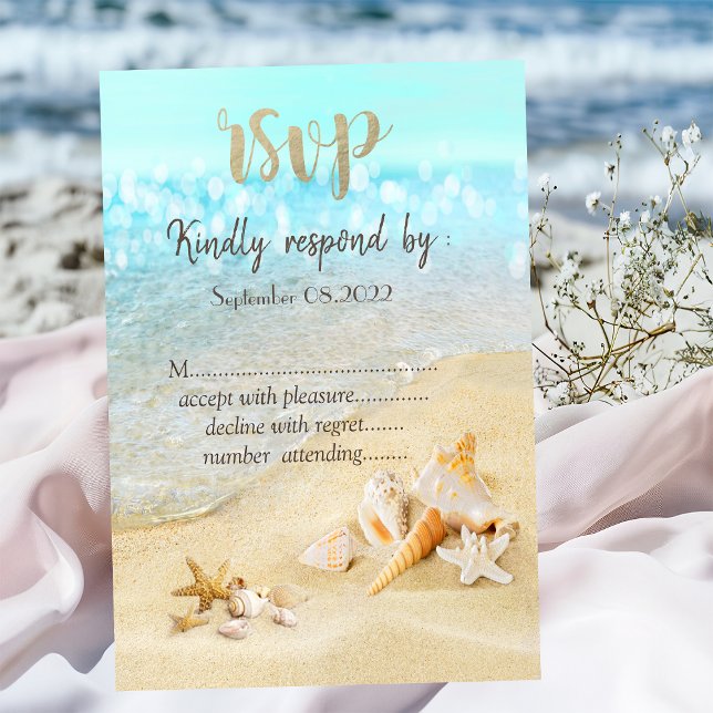Convites Conchas de Praia Areia Casamento RSVP   (Criador carregado)