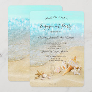 Convites Conchas de Praia Areia Copo de Vinho Engajamento  