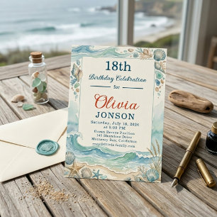 Convites Conchas de Praia Costeiras para Aniversário de 18