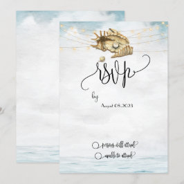 Convites Conchas do Mar, Mar, Luzes de Corda Script RSVP