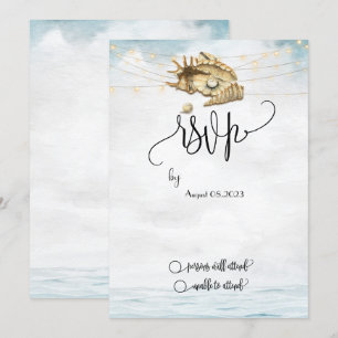 Convites Conchas do Mar, Mar, Luzes de Corda Script RSVP
