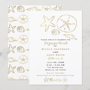 Convites Conchas do Mar Olhar de Folha de Ouro Chic Praia E