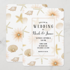 Convites Conchas e Flores de Praia em Peach Beach Casamento
