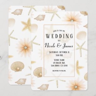 Convites Conchas e Flores de Praia em Peach Beach Casamento