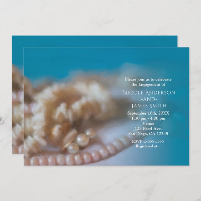 Convites Conchas e pérolas Pintadas Elegantes (Frente/Verso)