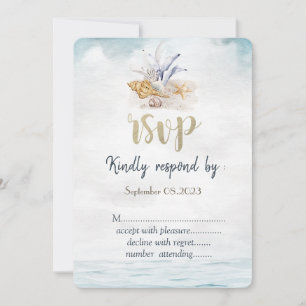 Convites Conchas em Aquarela, Casamento no Mar RSVP