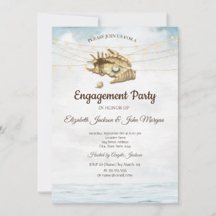 Convites Conchas,Mar,Corrente de Luzes Rótulo de Noivado