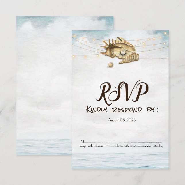 Convites Conchas,Mar,Cré luzes de corda RSVP   (Frente/Verso)