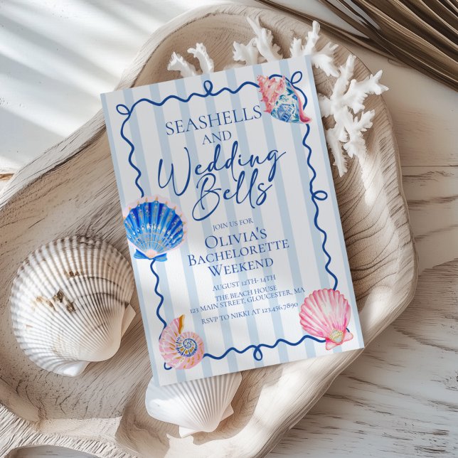 Convites Conchas Marinhas e Sininhos de Casamento Preppy De (Criador carregado)