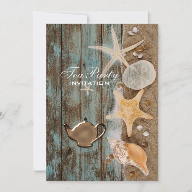 Convites conchas marinhas elegantes festa de chá para chá d (Frente)