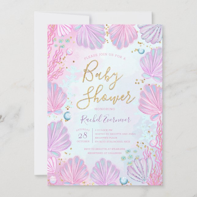 Convites Conchas Sob O Chá de fraldas Do Mar (Frente)