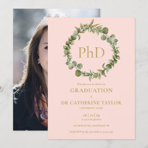 Convites Conclusão de PhD Blush Pink Guirlanda Foto Graduaç