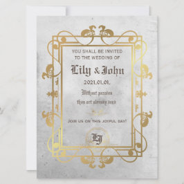 Convites Concreto e Dourado Medieval Personalizável