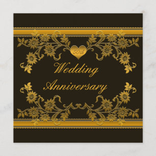 Convites Concurso de 50 anos de cobre Floral, preto