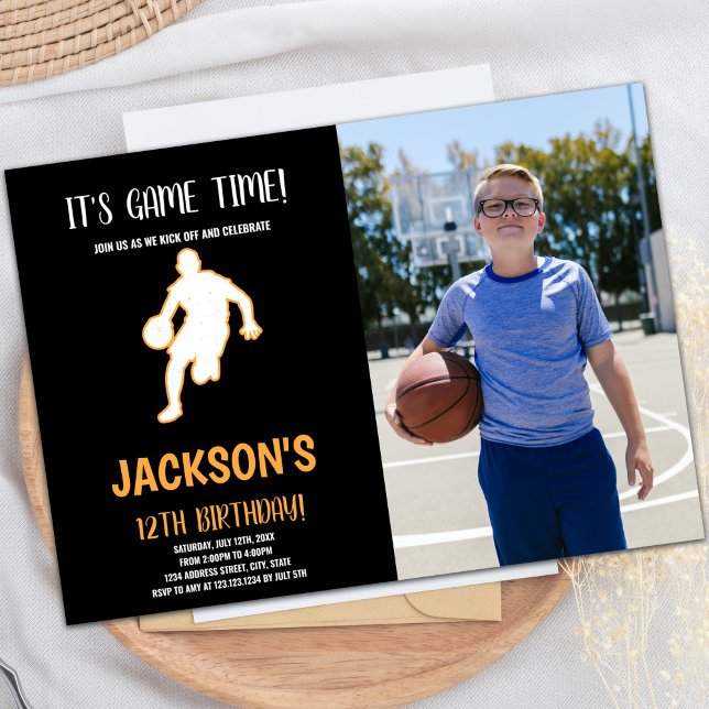 Convites Concurso de Aniversário de Basquete com Foto (Basketball Play Birthday Invitations with photo)