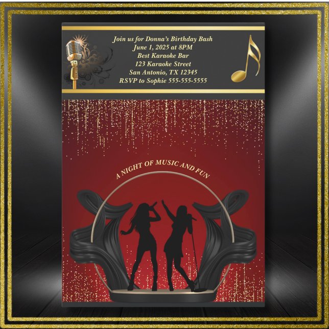 Convites Concurso de Aniversário do Partido Moderno Karaoke (Modern Music Celebration Karaoke Birthday Invitation)