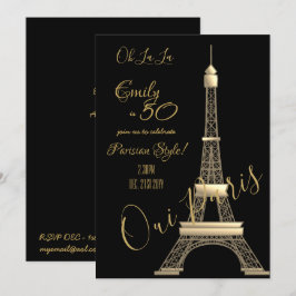 Convites Concurso de aniversário em Paris Chic DOURADO