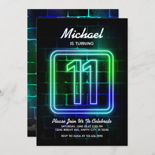 Convites Concurso de aniversário Neon para Boy 11 Birthday