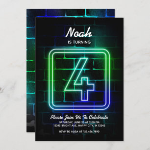 Convites Concurso de aniversário Neon para Boy 4th Birthday