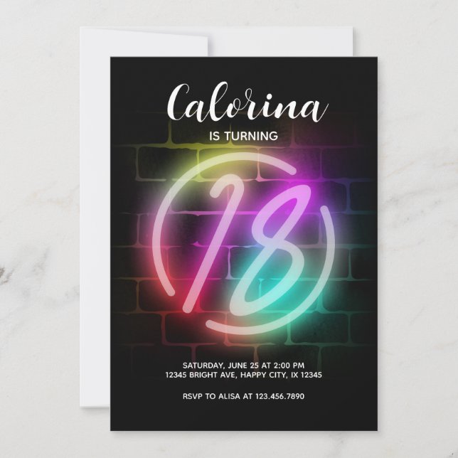 Convites Concurso de aniversário Neon para Menina 18º anive (Frente)