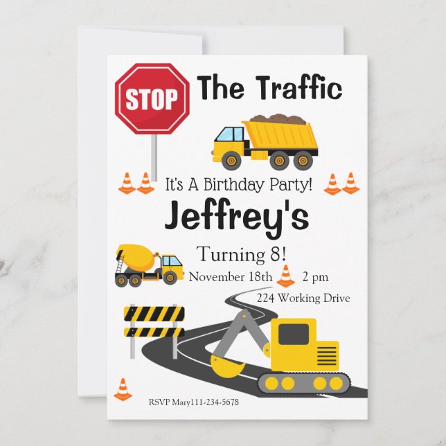 Convites Concurso de Aniversário para Construção, Bull Doze (Frente)