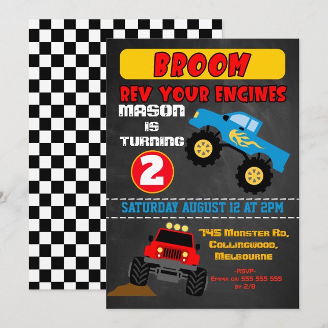 Convites Concurso de aniversário para monstros rapazes (Frente/Verso)