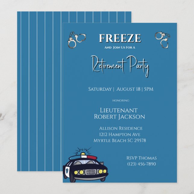 Convites Concurso de aposentadoria do oficial de polícia en (Frente/Verso)