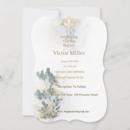 Convites Concurso de aquarela suave e ouro Cross Baptism