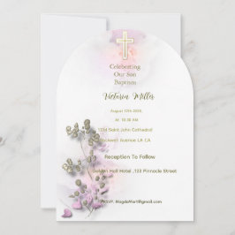 Convites Concurso de aquarela suave e ouro Cross Baptism